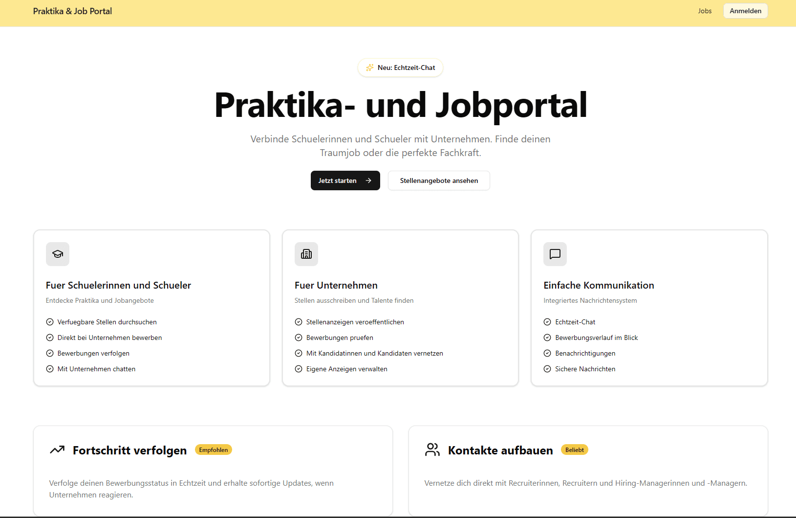 Screenshot von Job & Bewerbungsportal
