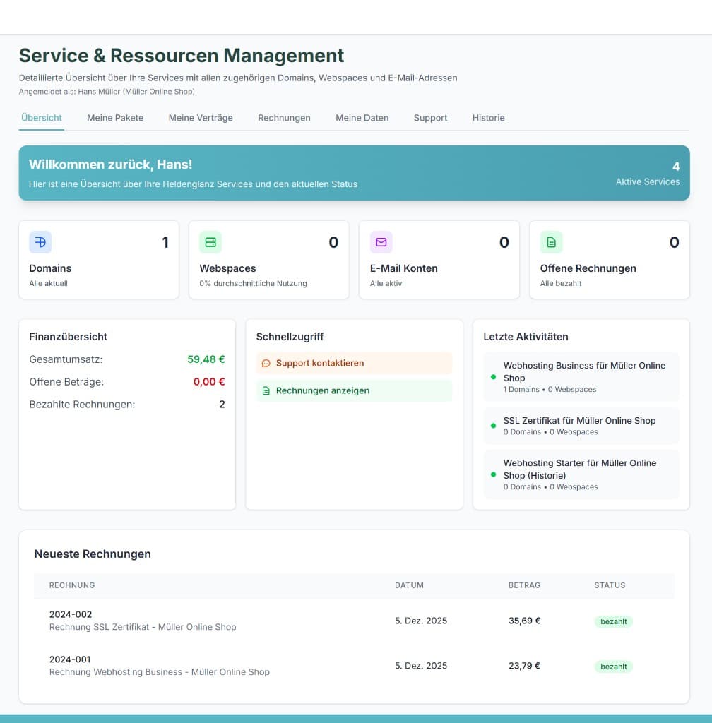Screenshot von Customer Service Portal (Diplomarbeit)